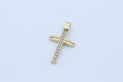 Schöner Kreuz Anhänger aus 585 / 14k Gelbgold mit Diamanten