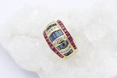 Exklusiver 585er / 14K Gelbgold Damen Ring mit Rubinen, Saphiren und Diamanten