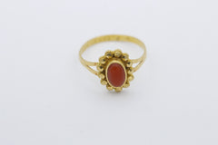 Korallen Damen Ring aus 916 / 22k Gelbgold mit eine Koralle | Gr. 56