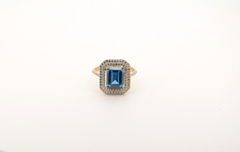 Prächtiger 14k 585 Gold Halo-Ring | Großer Blauer Edelstein & funkelnde Zirkonia