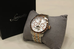 Herrenarmbanduhr Lanscotte Automatic Open Balance Edelstahl mit Goldfarben 42 mm