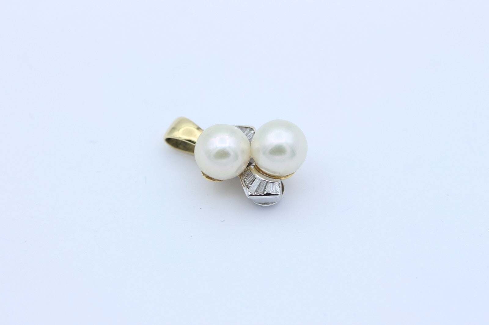 Wunderschöner Damen Anhänger 585 / 14k Gelbgold mit Baguette Diamanten & Perlen