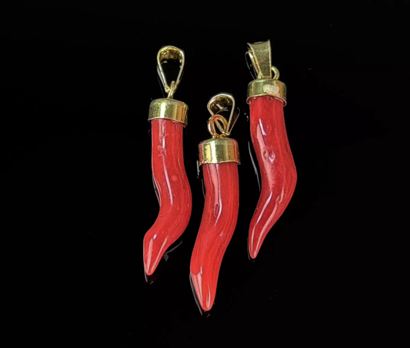 Drei Anhänger "Peperoncino" Italien Chili Anhänger Koralle 925 Silber Vergoldet