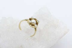 Designer Damen Ring aus 585 / 14k Gelbgold mit eine Perle & Diamanten | Gr. 55