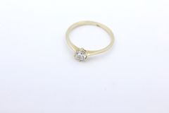 Schöner Solitär Damen Ring aus 585 / 14k Gelbgold mit ein Zirkonia | Gr. 59