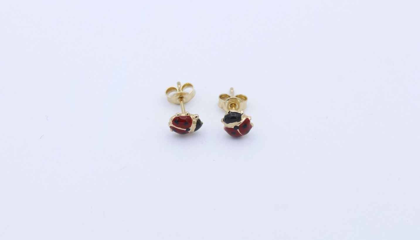 585 Gold Ohrstecker Marienkäfer – 14K Gelbgold, Emaille, Glücksbringer Schmuck