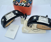 2x Fossil Herren Armband JF84816040 Leder Edelstahl Schwarz Vintage 25 cm