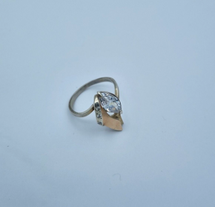 Schöner Damen 925 Silber / 375er Gold mit Zirkonia in Navette schliff Gr. 59