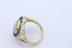 Schöner Damen Herz Ring aus 585 / 14K Gelbgold mit Saphir & Diamanten