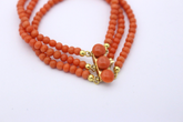 Wunderschöner Damen Korallen Armband 3 reihig Korallen-Kugeln 585 / 14K Gelbgold