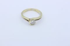Solitär Diamant Brillant Bicolor Damen Goldring Gelbgold & Weißgold ca. 0,50 ct