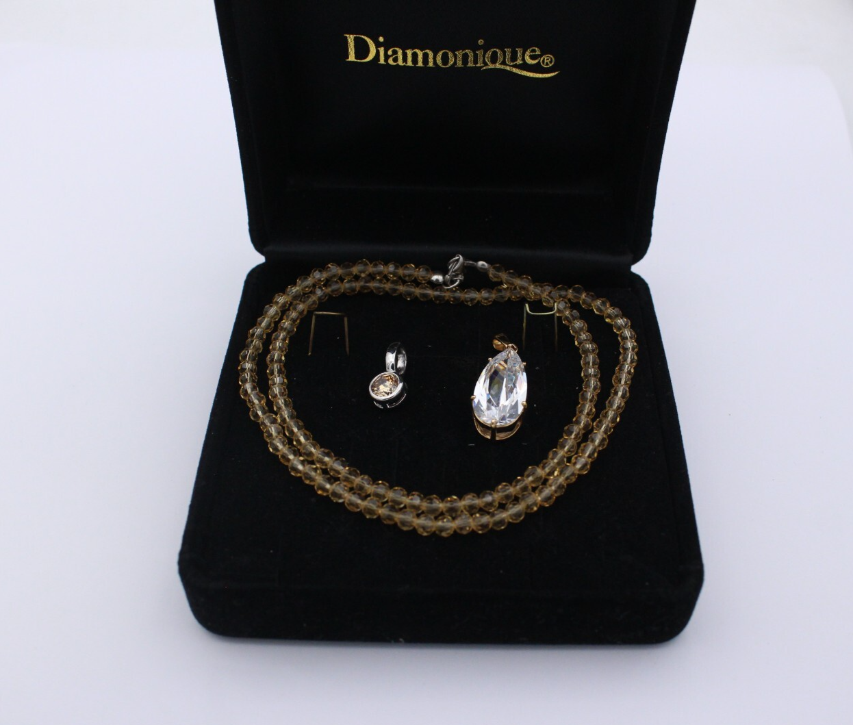 Diamonique Schmuck Set 2x Anhänger + Halskette aus 925 Sterlingsilber Zirkonia