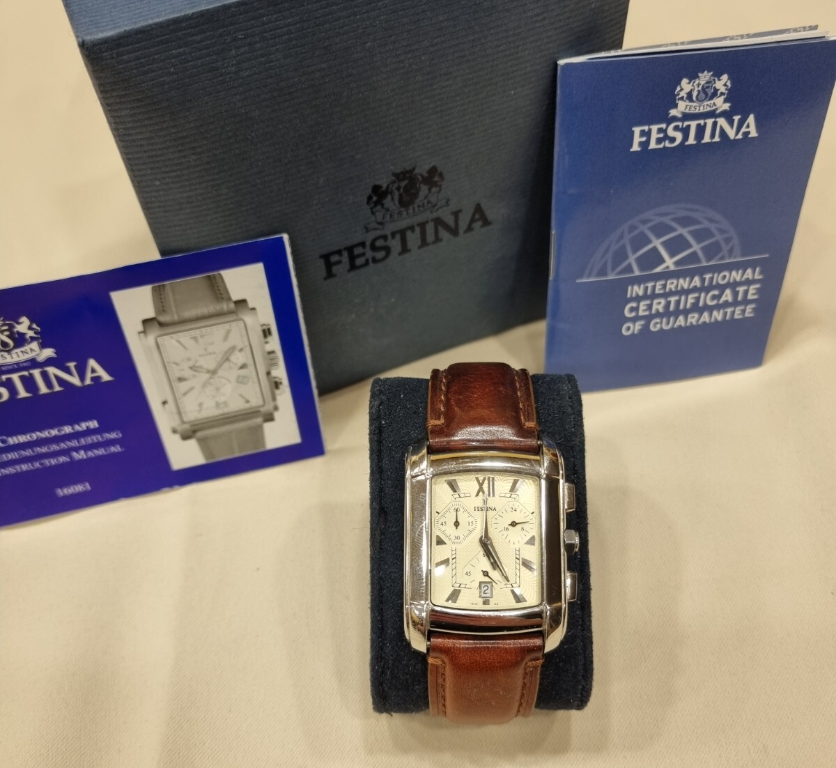 Festina 16101 Herrenuhr Edelstahl Leder Braun Chronograph Armbanduhr 31 mm