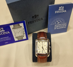 Festina 16101 Herrenuhr Edelstahl Leder Braun Chronograph Armbanduhr 31 mm