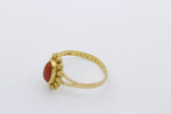 Korallen Damen Ring aus 916 / 22k Gelbgold mit eine Koralle | Gr. 56