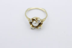 Designer Damen Ring aus 585 / 14k Gelbgold mit eine Perle & Diamanten | Gr. 55