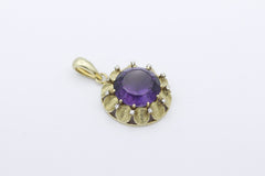 Schöner Anhänger 585 / 14 Karat Gelbgold mit ein großen Amethyst & Diamanten