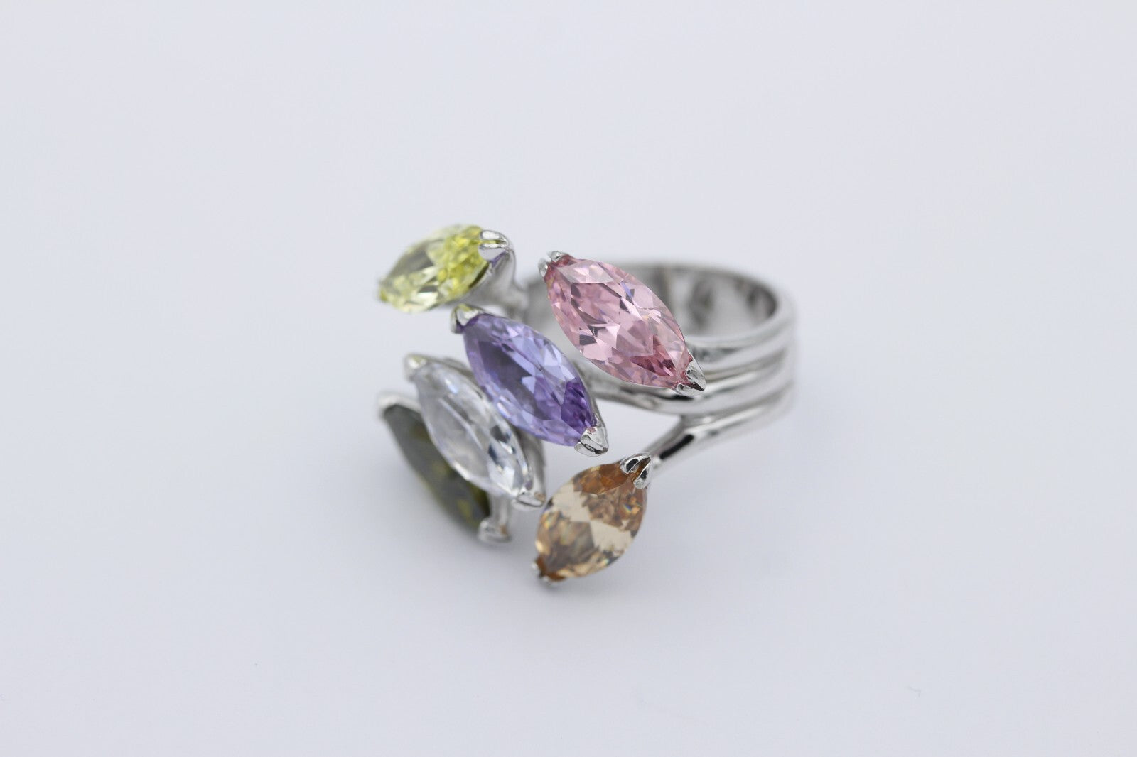 Außergewöhnlicher 925 Sterlingsilber Damen Ring mit Schmucksteinen | Gr. 54