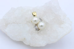 Wunderschöner Damen Anhänger 585 / 14k Gelbgold mit Baguette Diamanten & Perlen