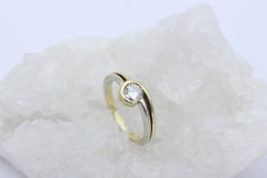 Solitär Diamant Brillant Bicolor Damen Goldring Gelbgold & Weißgold ca. 0,50 ct