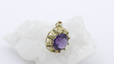 Schöner Anhänger 585 / 14 Karat Gelbgold mit ein großen Amethyst & Diamanten