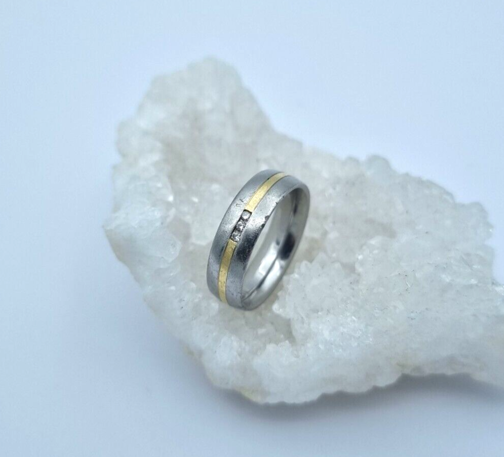 Trauring Ring Stahl Gold 585 mit Diamanten 0,03ct. | Gr. 58