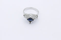 Schöner 585 / 14 Karat Weißgold Ring Saphir Brillanten Schmetterling Damenring