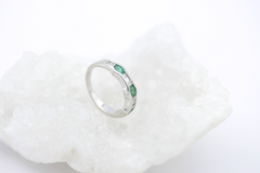 Vintage 18K 750 Weißgold Ring mit Smaragd & Baguette Diamanten (0.24 ct)