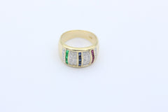 Prächtiger Damen Ring aus 585 / 14K Gold mit Rubin, Saphir, Smaragd & Diamanten