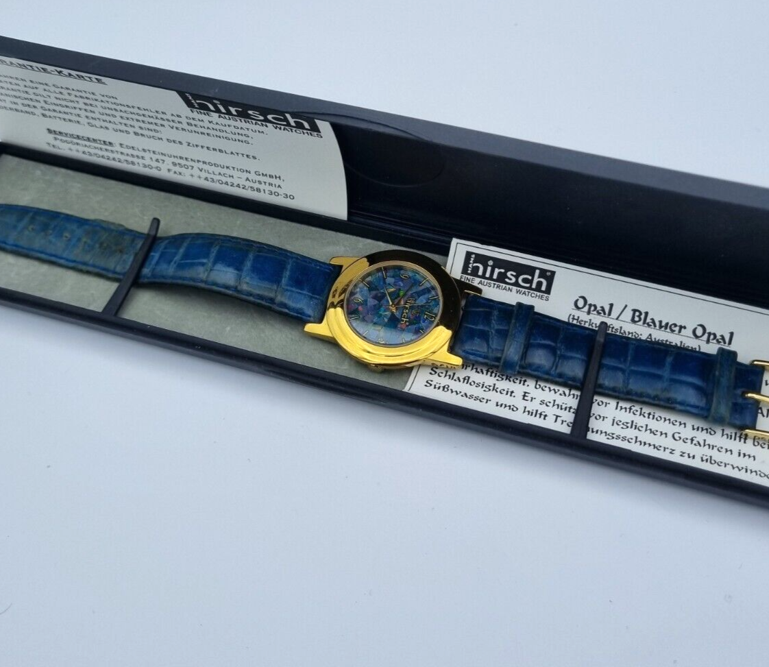 Hirsch Armbanduhr Unisex Opal / Blauer Opal Vergoldet Leder 34 mm