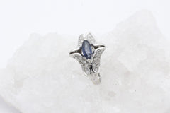 Schöner 585 / 14 Karat Weißgold Ring Saphir Brillanten Schmetterling Damenring