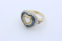 Schöner Damen Herz Ring aus 585 / 14K Gelbgold mit Saphir & Diamanten