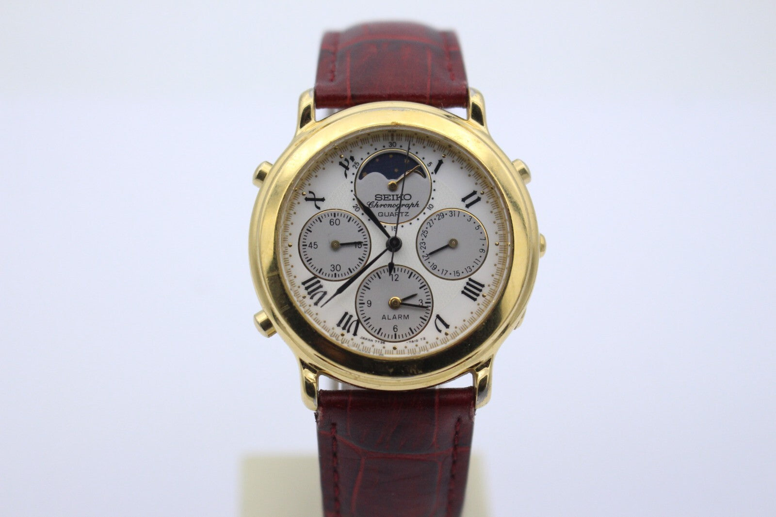 Seiko Cronograph 7T36-7A00 Quartz Mondphase / Moonphase Vintage Uhr 36 mm