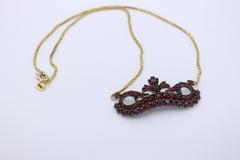 Art Deco Halskette / Collier aus 333 Gelbgold & Silber Anhänger mit Granaten
