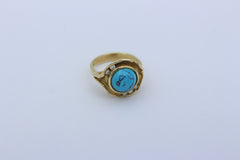 Schöner Gold Ring aus 585 / 14k Gelbgold mit ein Türkis & 5 Brillanten ca. 0,15 ct.