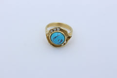 Schöner Gold Ring aus 585 / 14k Gelbgold mit ein Türkis & 5 Brillanten ca. 0,15 ct.