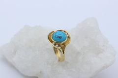 Schöner Gold Ring aus 585 / 14k Gelbgold mit ein Türkis & 5 Brillanten ca. 0,15 ct.