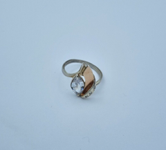 Schöner Damen 925 Silber / 375er Gold mit Zirkonia in Navette schliff Gr. 59