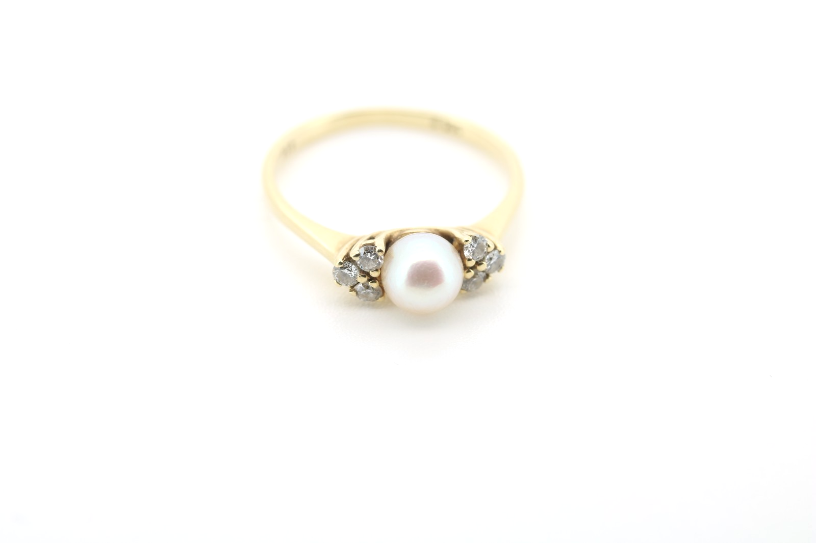 Eleganter 585 14K Goldring mit Brillanten und Perle – Vintage Stil | Gr. 52