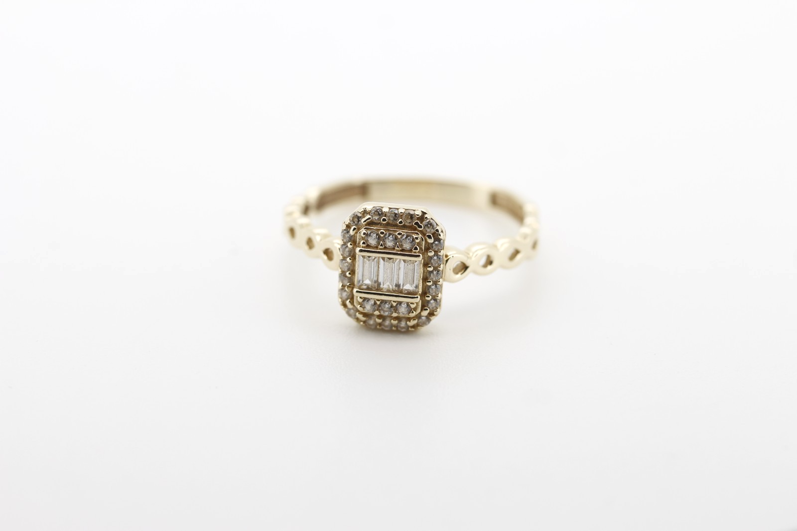 Eleganter 585 14K Damen Gelbgold Goldring mit Baguette & Runden Zirkonia Gr. 55