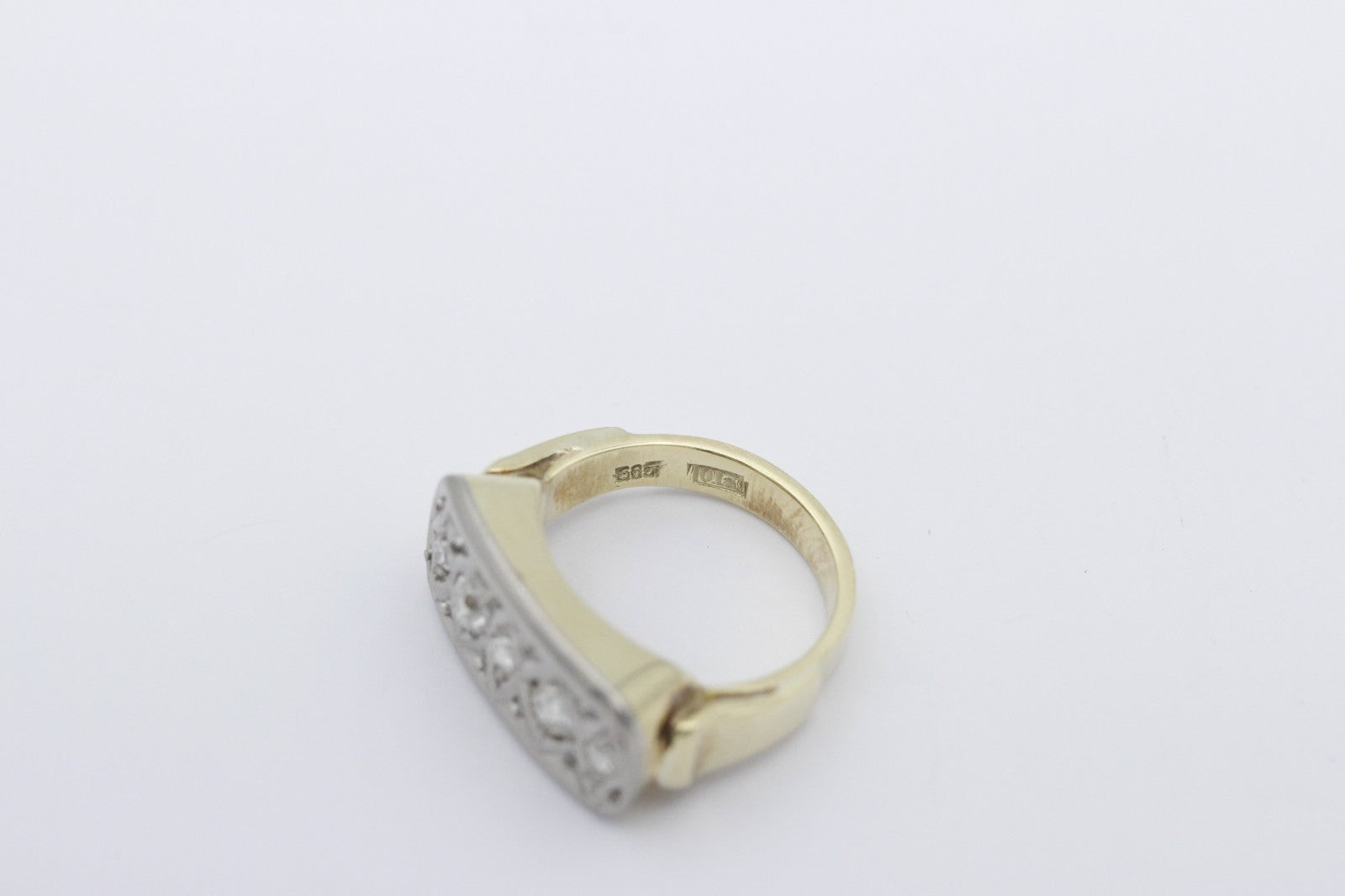 Antiker Gold Damen Ring aus 585 / 750 Gelbgold & Weißgold mit Diamanten | Gr. 55