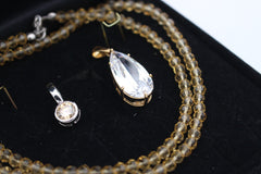 Diamonique Schmuck Set 2x Anhänger + Halskette aus 925 Sterlingsilber Zirkonia