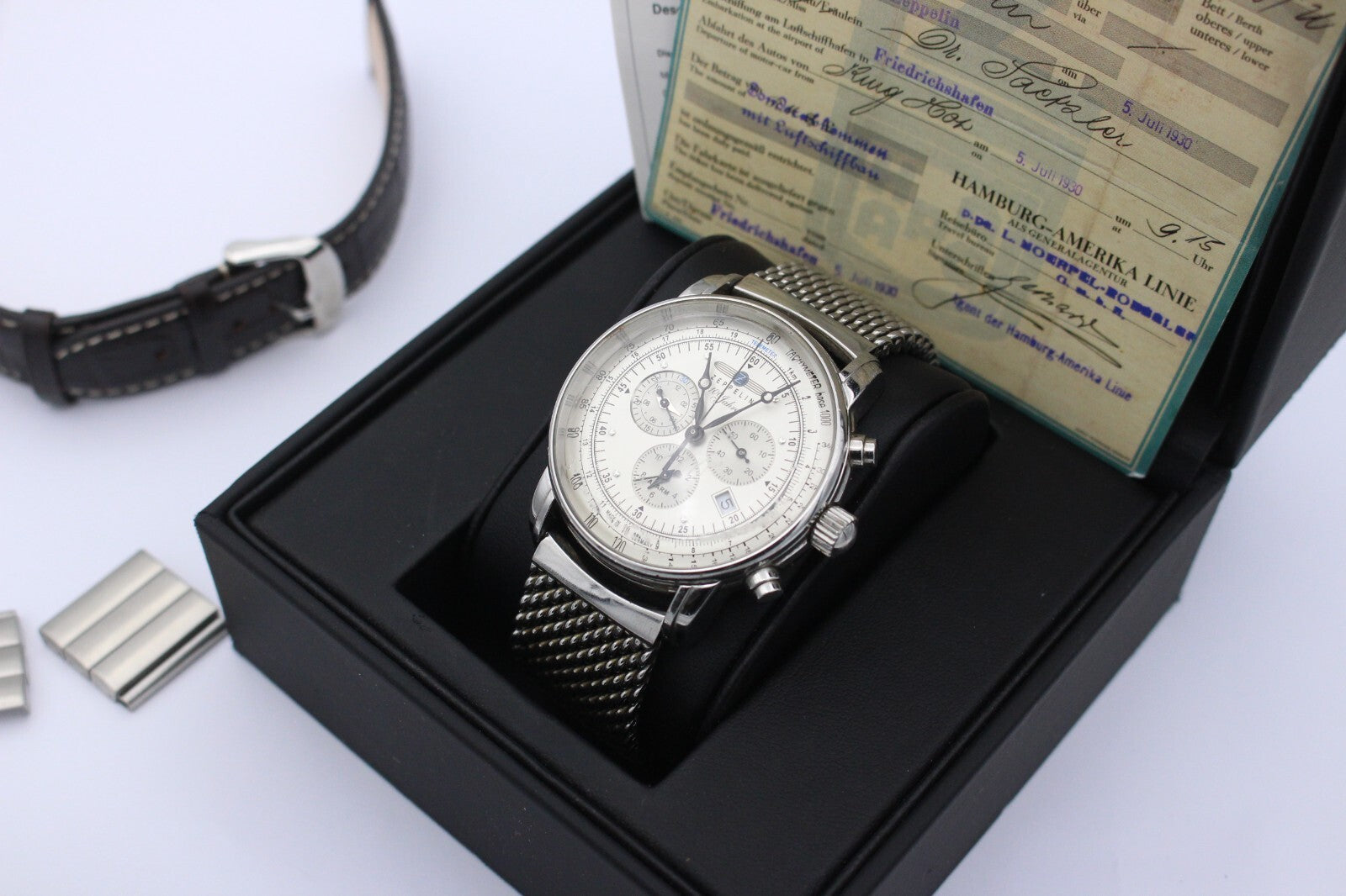 Zeppelin Herrenuhr 7680-1 Chronograph Uhr 100 Jahre Edelstahl + Lederarmband