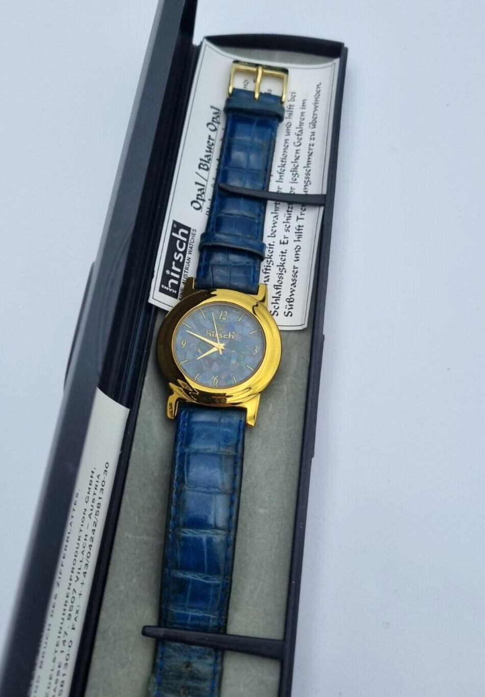 Hirsch Armbanduhr Unisex Opal / Blauer Opal Vergoldet Leder 34 mm