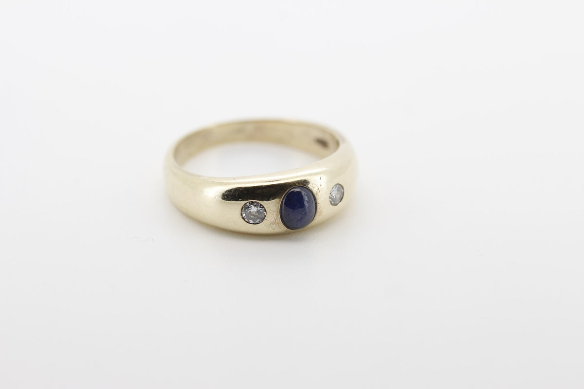 Eleganter 585 14K Goldring mit echtem Saphir und 2 Brillanten Gr. 56