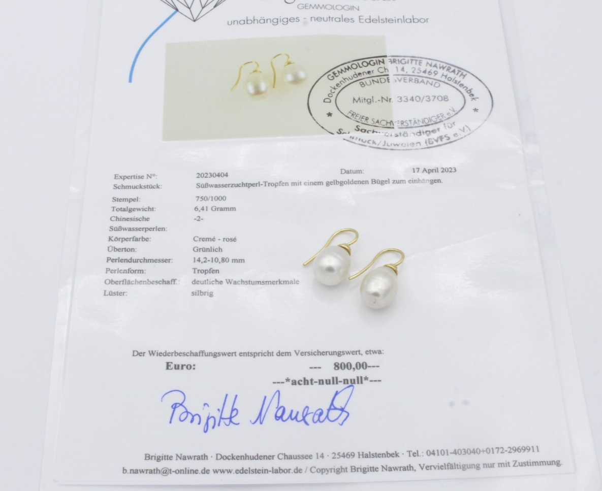 750 Gelbgold Ohrhänger mit Süßwasserzuchtperlen Tropfenform 18K Perlenohrringe