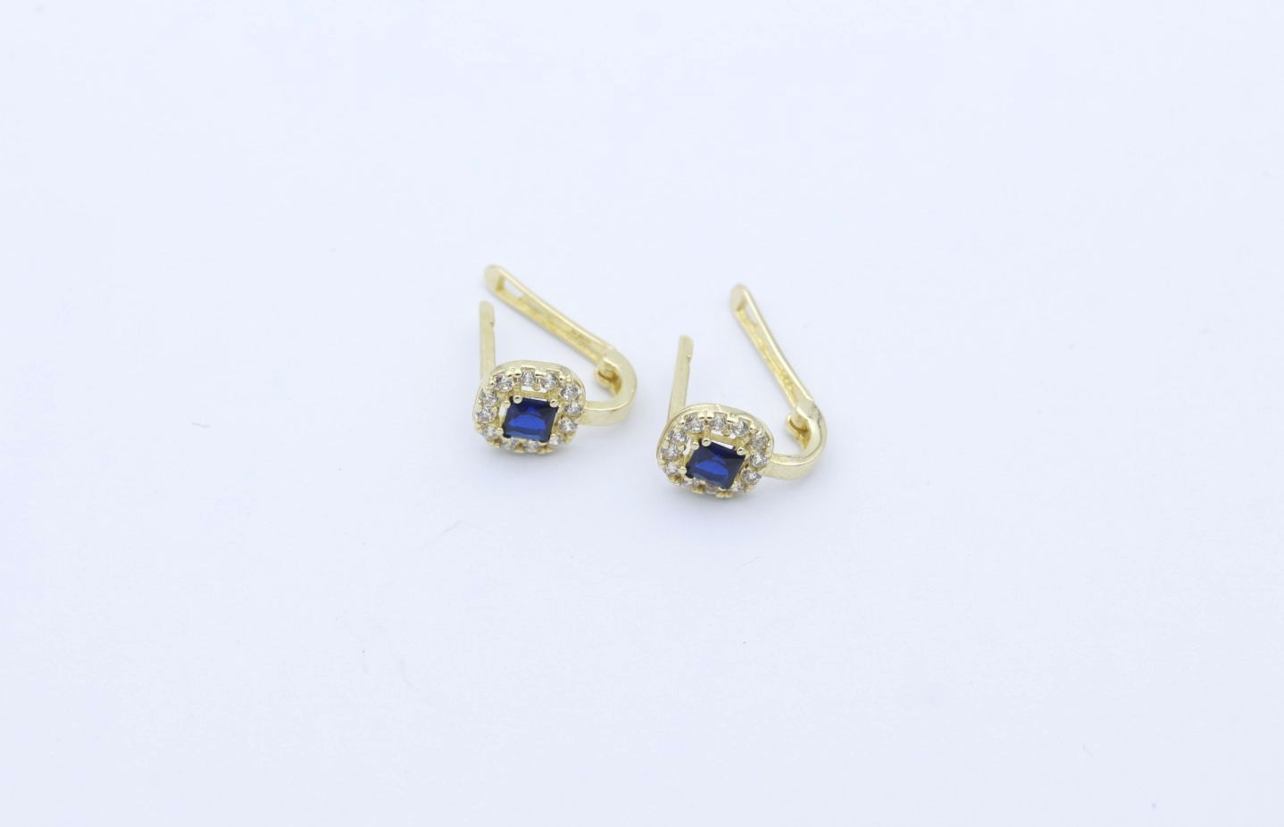 585 Gold Damen Ohrschmuck Ohrringe mit blaue & weiße Steine – 14K Gelbgold
