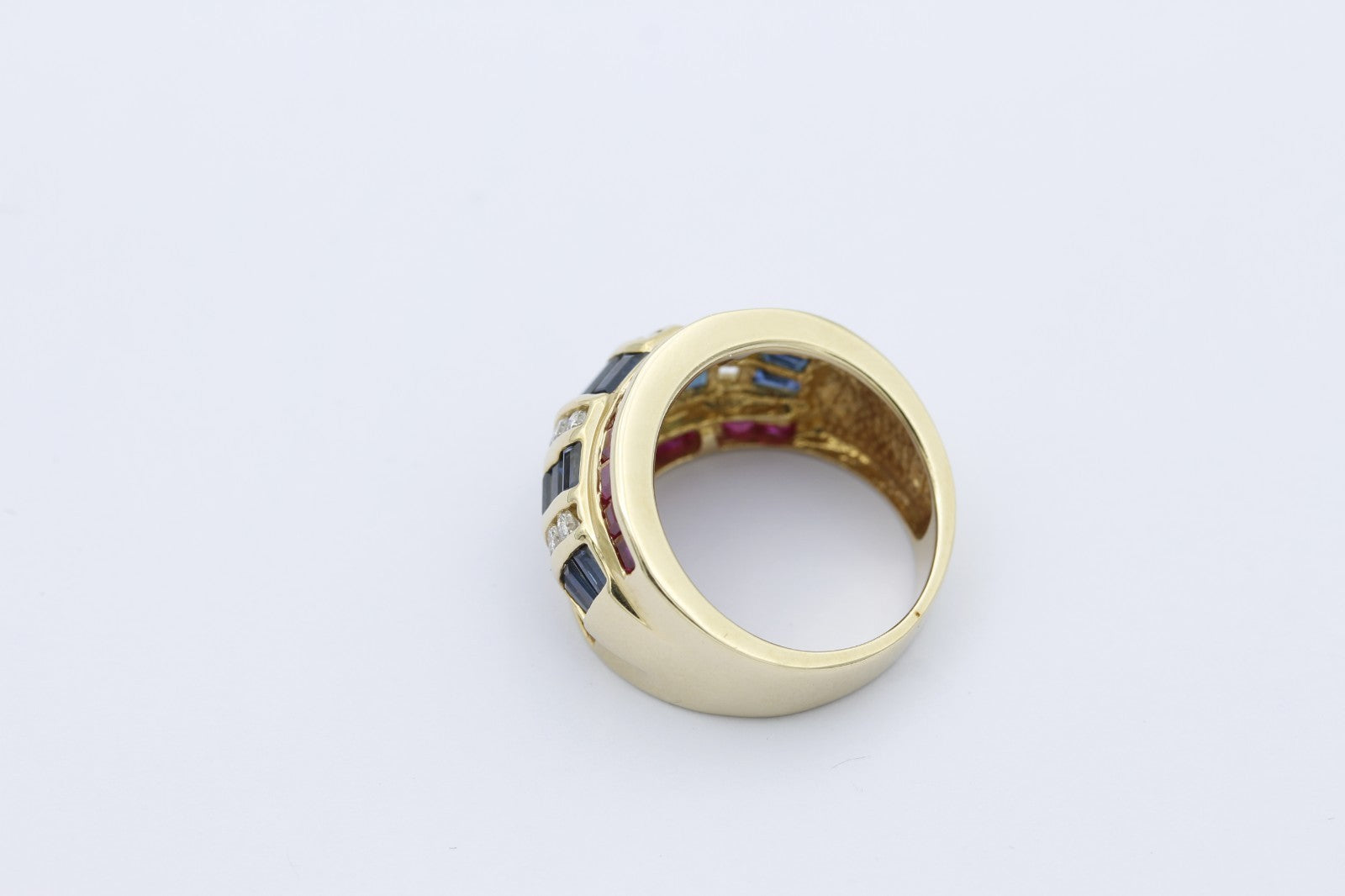 Exklusiver 585er / 14K Gelbgold Damen Ring mit Rubinen, Saphiren und Diamanten