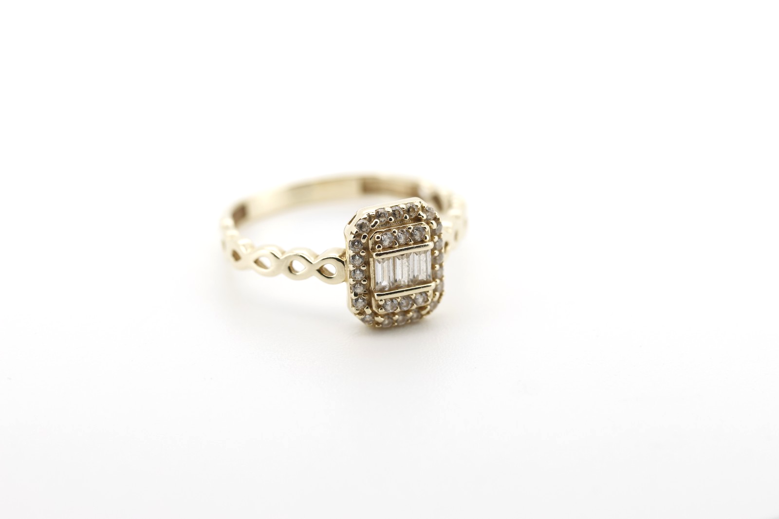 Eleganter 585 14K Damen Gelbgold Goldring mit Baguette & Runden Zirkonia Gr. 55