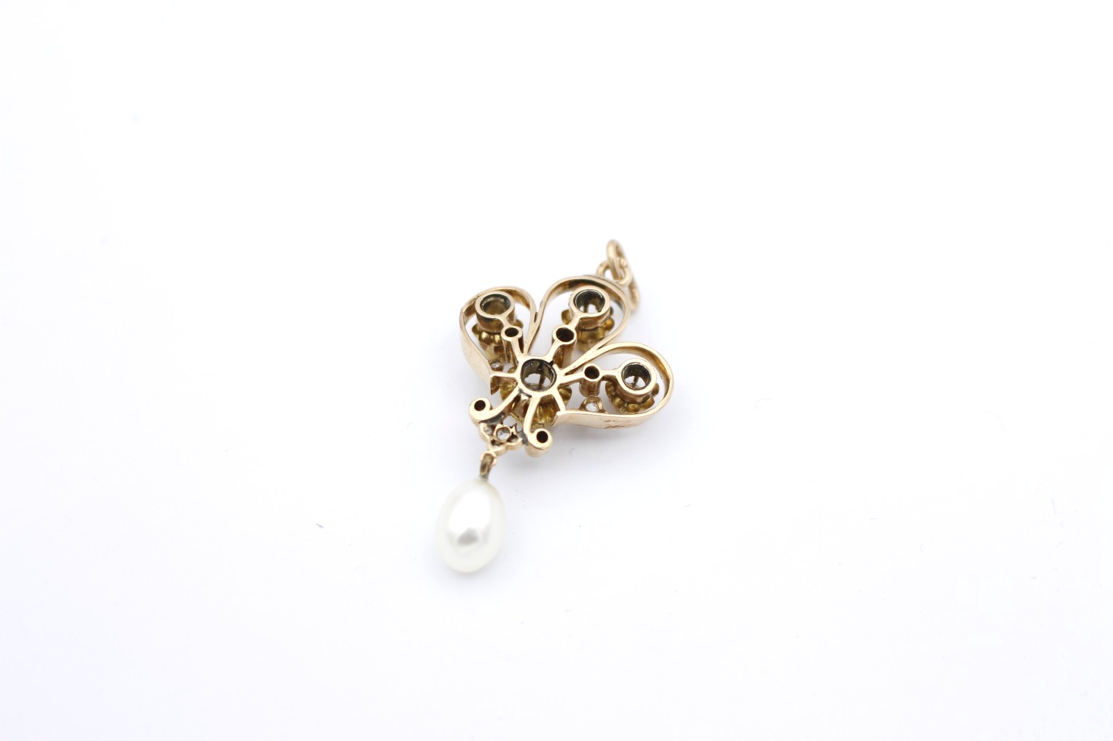 Prächtiger Antiker Jugendstil Anhänger in 585 Gold mit Rubinen Diamanten & Perle